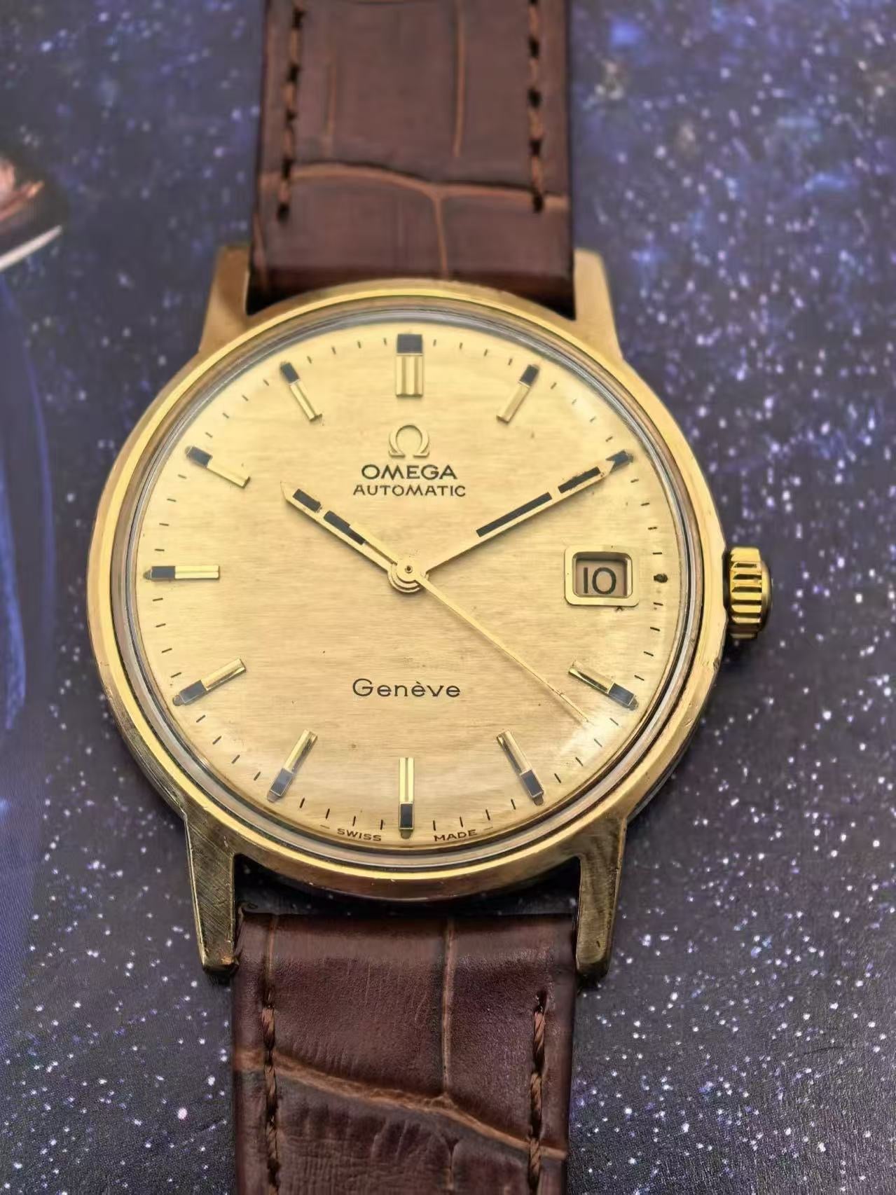 Swiss Vintage Omega Genève Automatic Men's Watch Cal. 565 Date 24 Jewels Gold Filled Case 34.8mm 615-3900