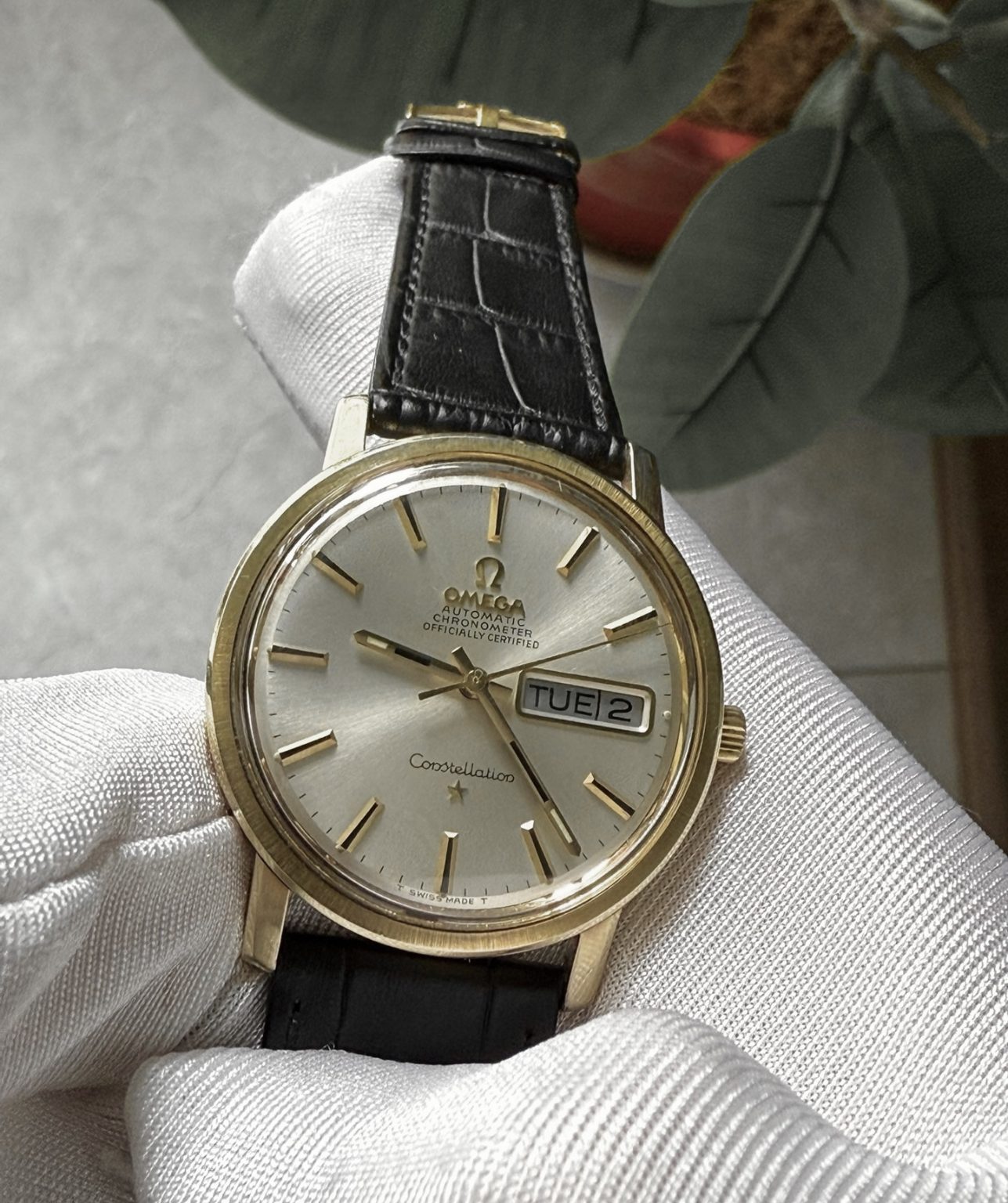 Omega Gold Plated Constellation Day Date Automatic Watch 35mm Cal.751 016-6300