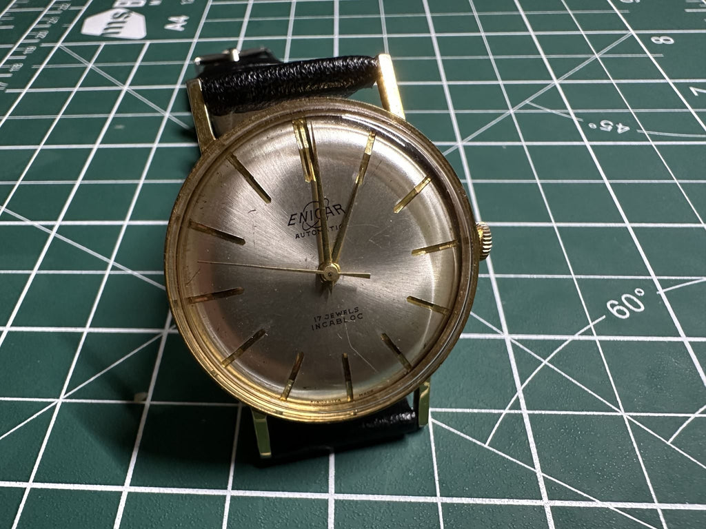 Swiss Vintage Enicar Manual Wind Watch 17Jewels 14K Gold-Plated 36mm 049-0500