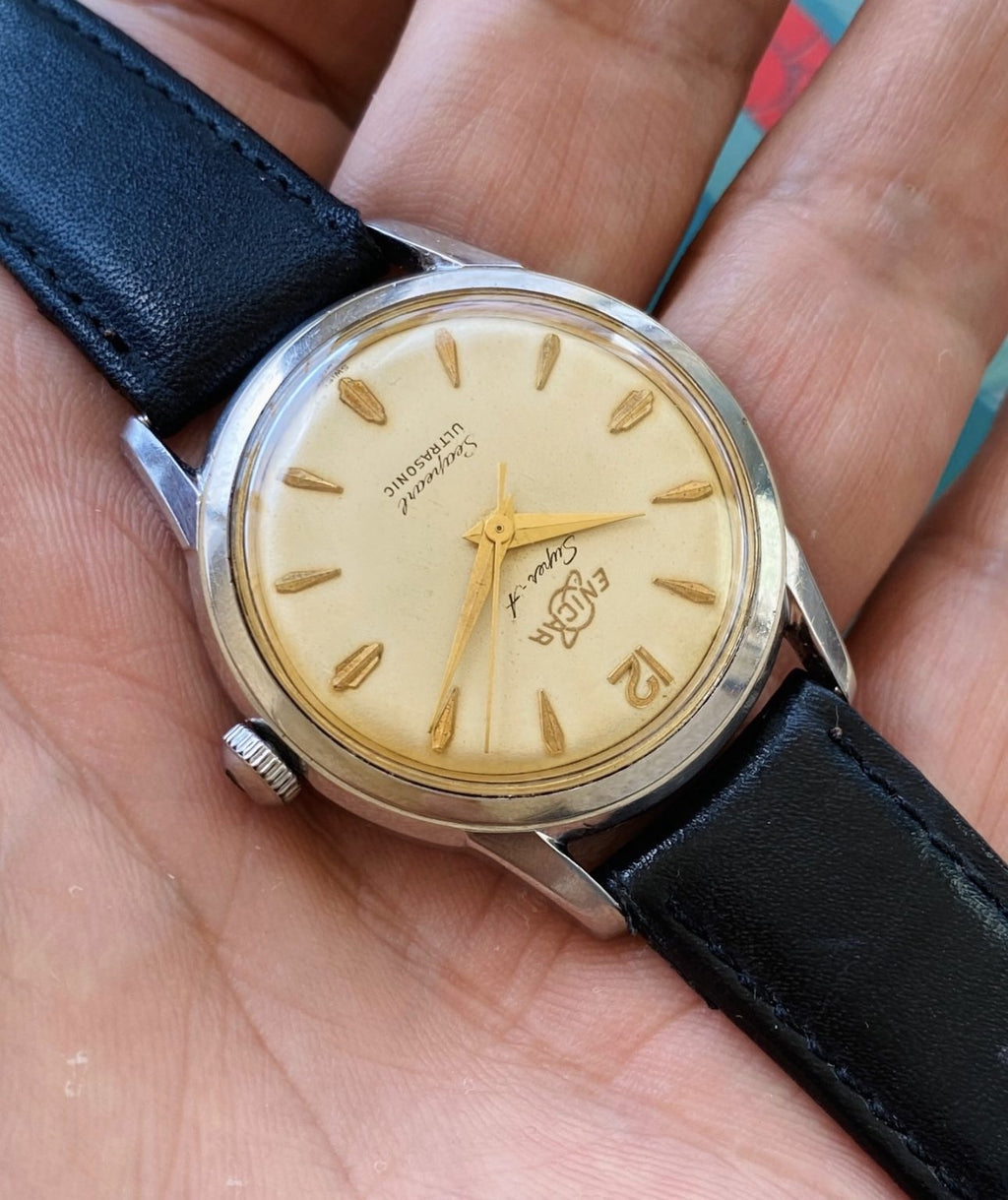 Swiss Vintage Enicar Seapearl Ultrasonic Manual Wind Watch 34.5mm 052-0240