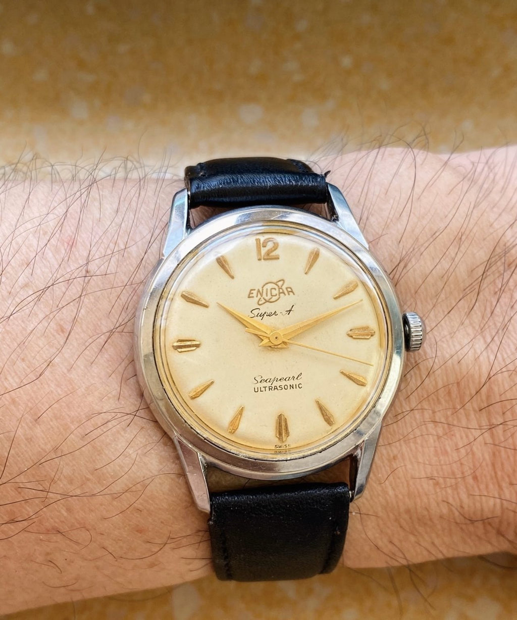Swiss Vintage Enicar Seapearl Ultrasonic Manual Wind Watch 34.5mm 052-0240