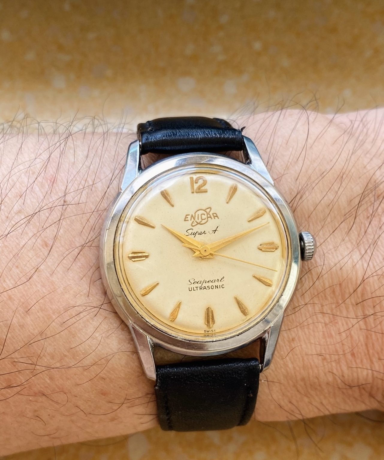 Swiss Vintage Enicar Seapearl Ultrasonic Manual Wind Watch 34.5mm 052-0240