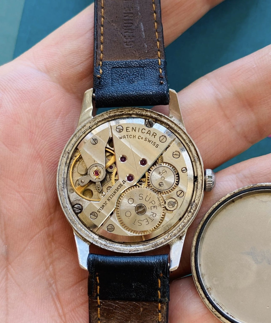Swiss Vintage Enicar Seapearl Ultrasonic Manual Wind Watch 34.5mm 052-0240