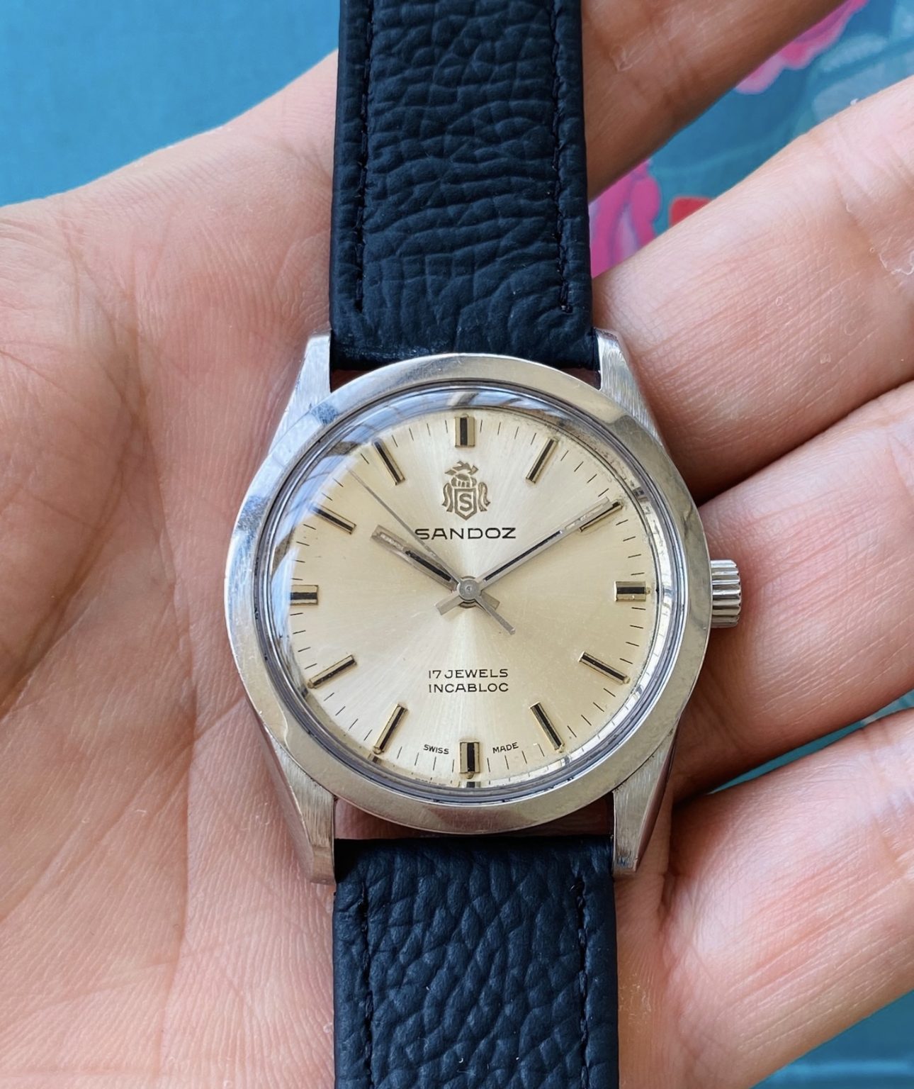 Vintage Swiss Sandoz Hand-Winding Watch ETA 2750 35mm Circa 1970s SKU.076-0200