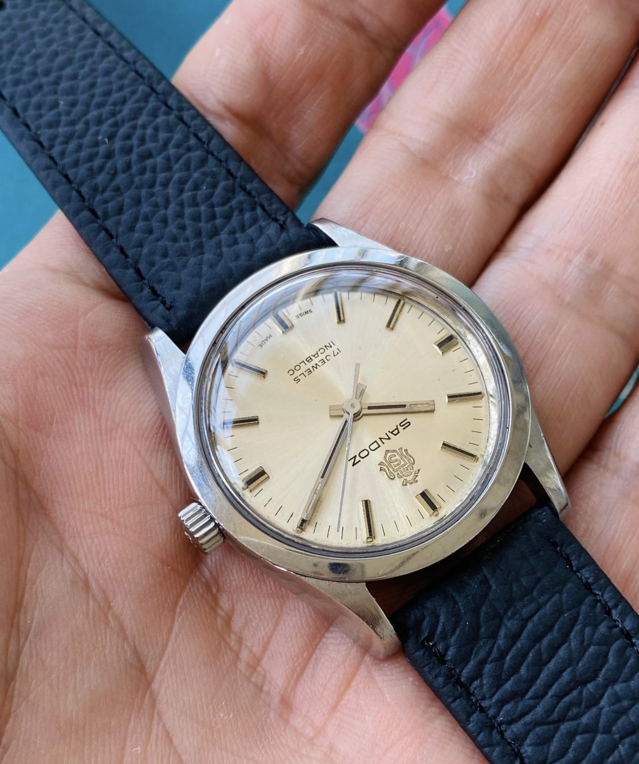 Vintage Swiss Sandoz Hand-Winding Watch ETA 2750 35mm Circa 1970s SKU.076-0200