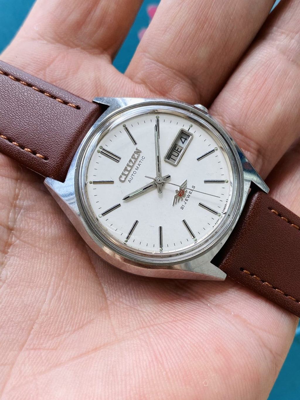 Vintage Citizen White Eagle Automatic Watch 8200 21Jewels 36mm 181-0130