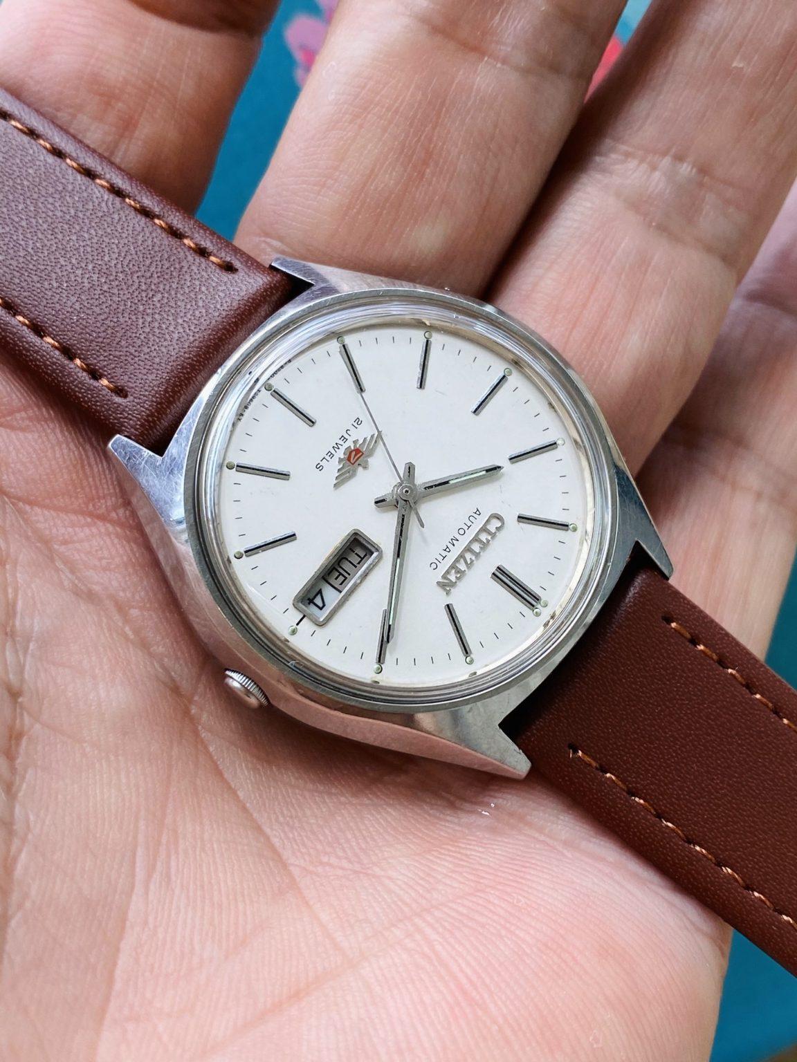 Vintage Citizen White Eagle Automatic Watch 8200 21Jewels 36mm 181-0130