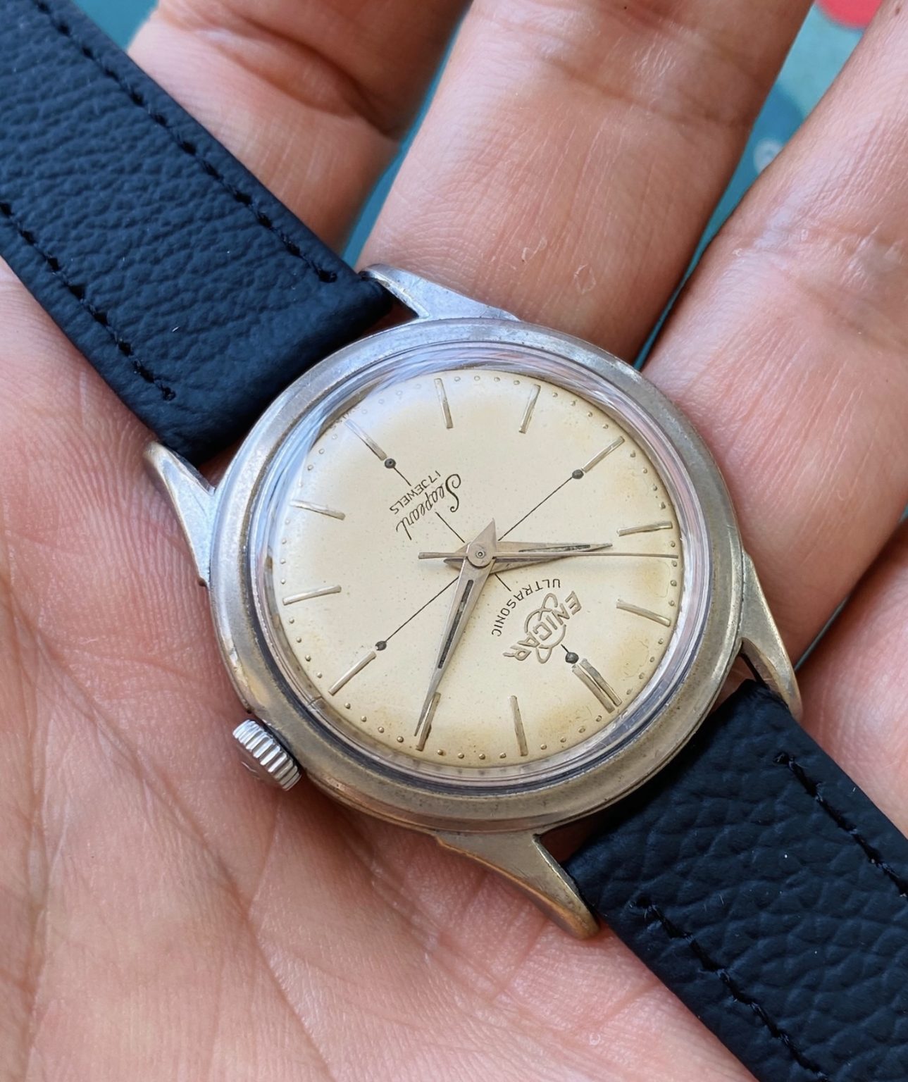 Enicar Seapearl 17 Jewels Manual Wind Watch Crosshair Cal.1020 34.5mm 102-0238