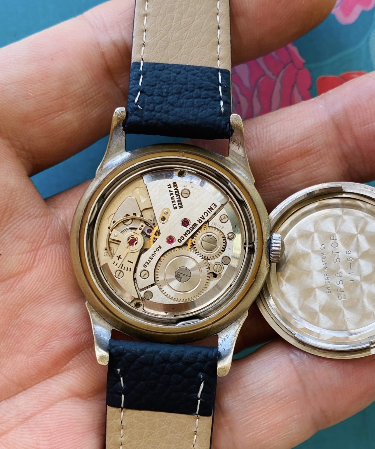 Enicar Seapearl 17 Jewels Manual Wind Watch Crosshair Cal.1020 34.5mm 102-0238