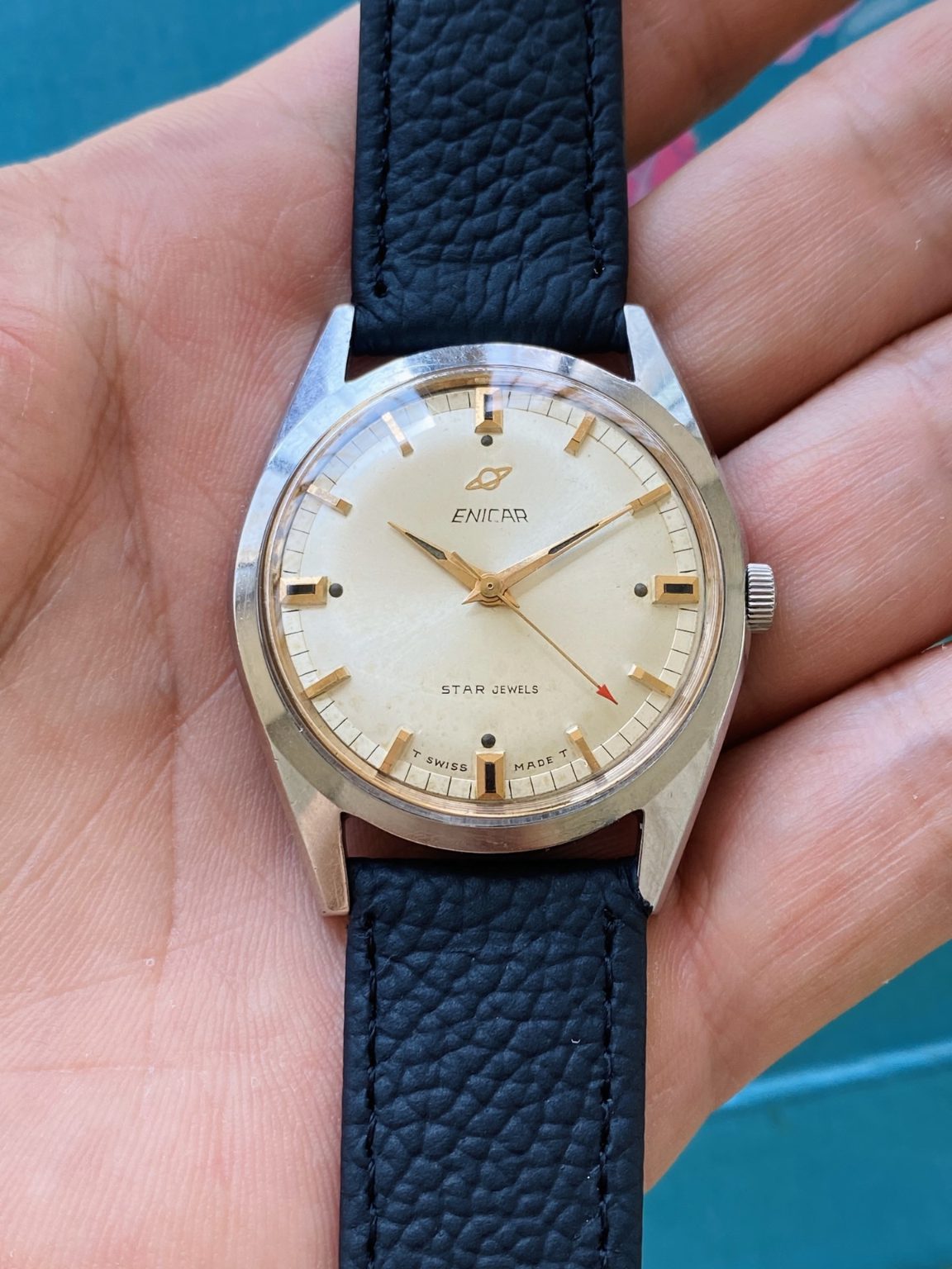 Enicar Vintage Ocean Pearl AR-140 Manual-Winding Swiss Watch 36mm 124-0268