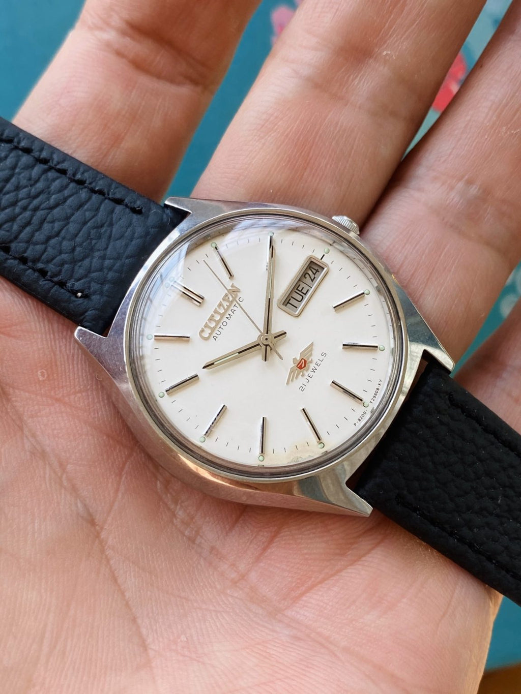 Vintage Citizen White Eagle Automatic Watch 8200 21Jewels 36mm 224-0120