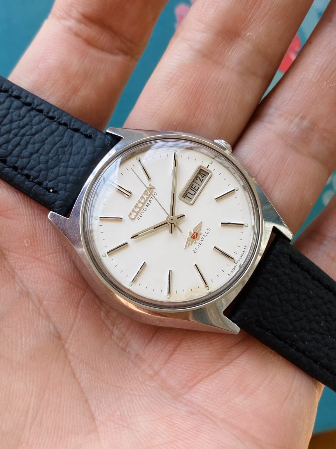 Vintage Citizen White Eagle Automatic Watch 8200 21Jewels 36mm 224-0120