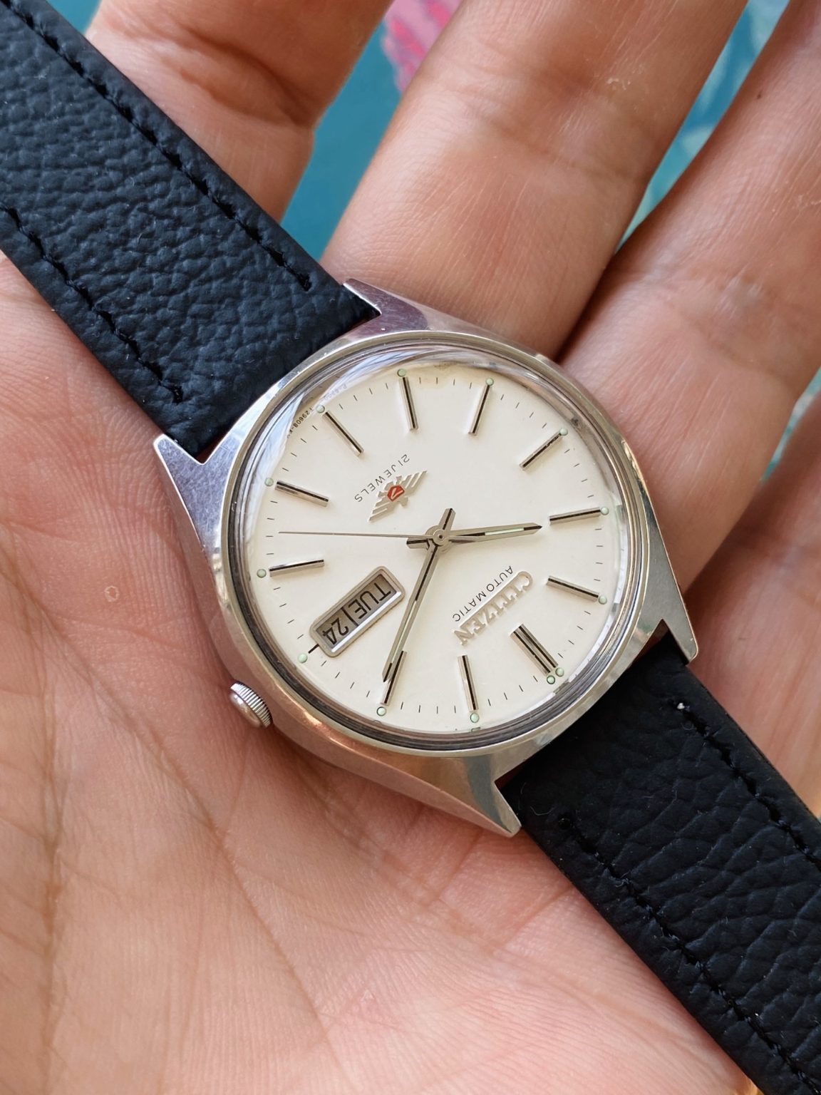 Vintage Citizen White Eagle Automatic Watch 8200 21Jewels 36mm 224-0120