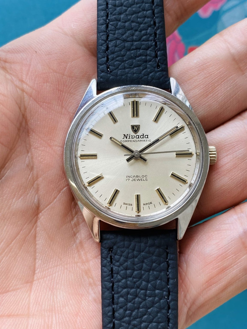 Nivada Compensamatic Vintage Manual Wind Watch ETA2750 36mm 1970s 177-0198