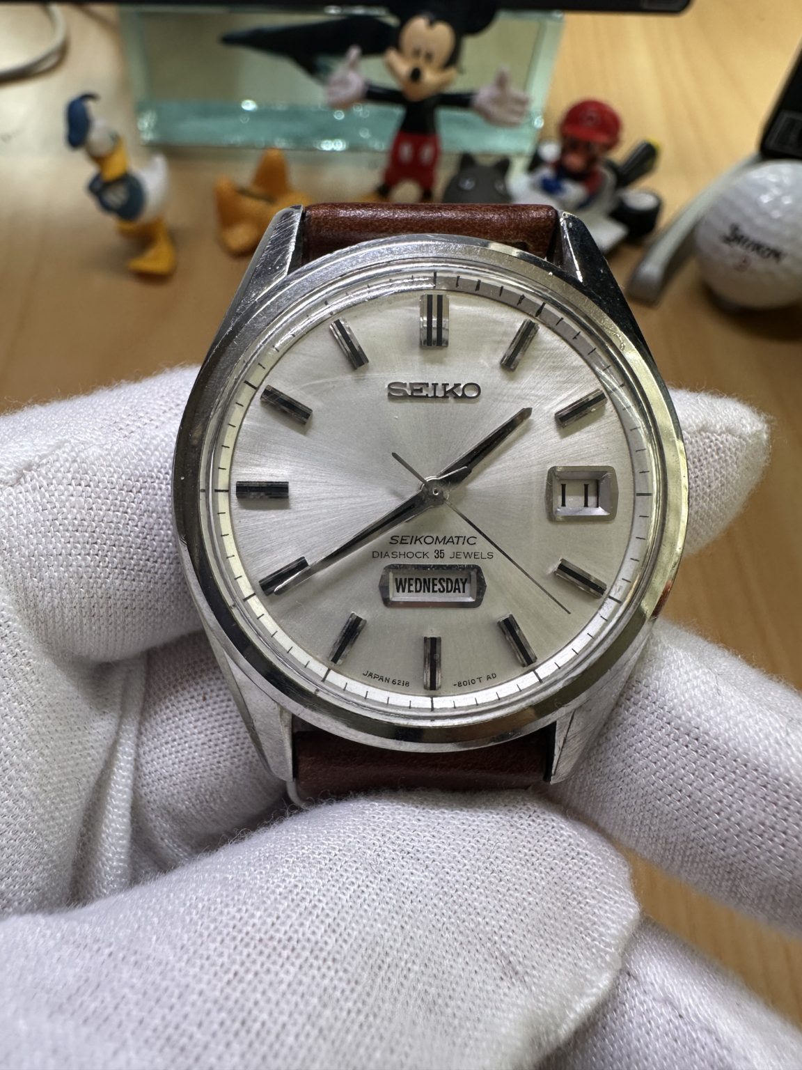 Seiko Seikomatic DIASHOCK 35 Jewels 6218-8010 Day Date Automatic Watch 136-0680