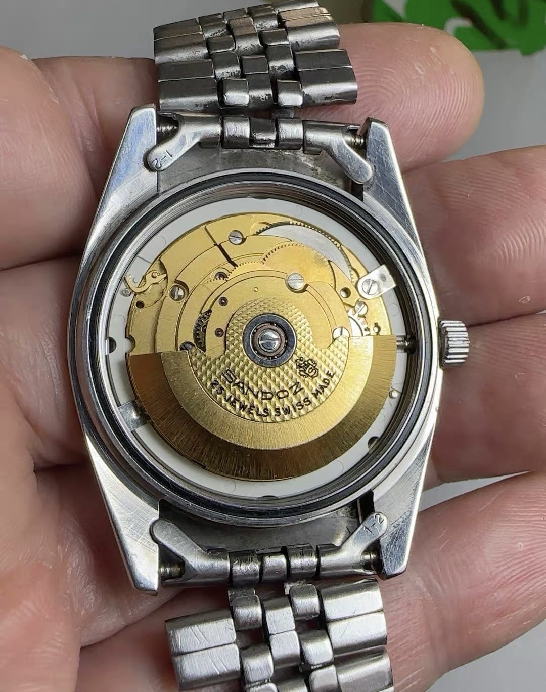 Swiss Made Sandoz Day Date President Automatic Watch 25 Jewels 35.8MM 157-0538