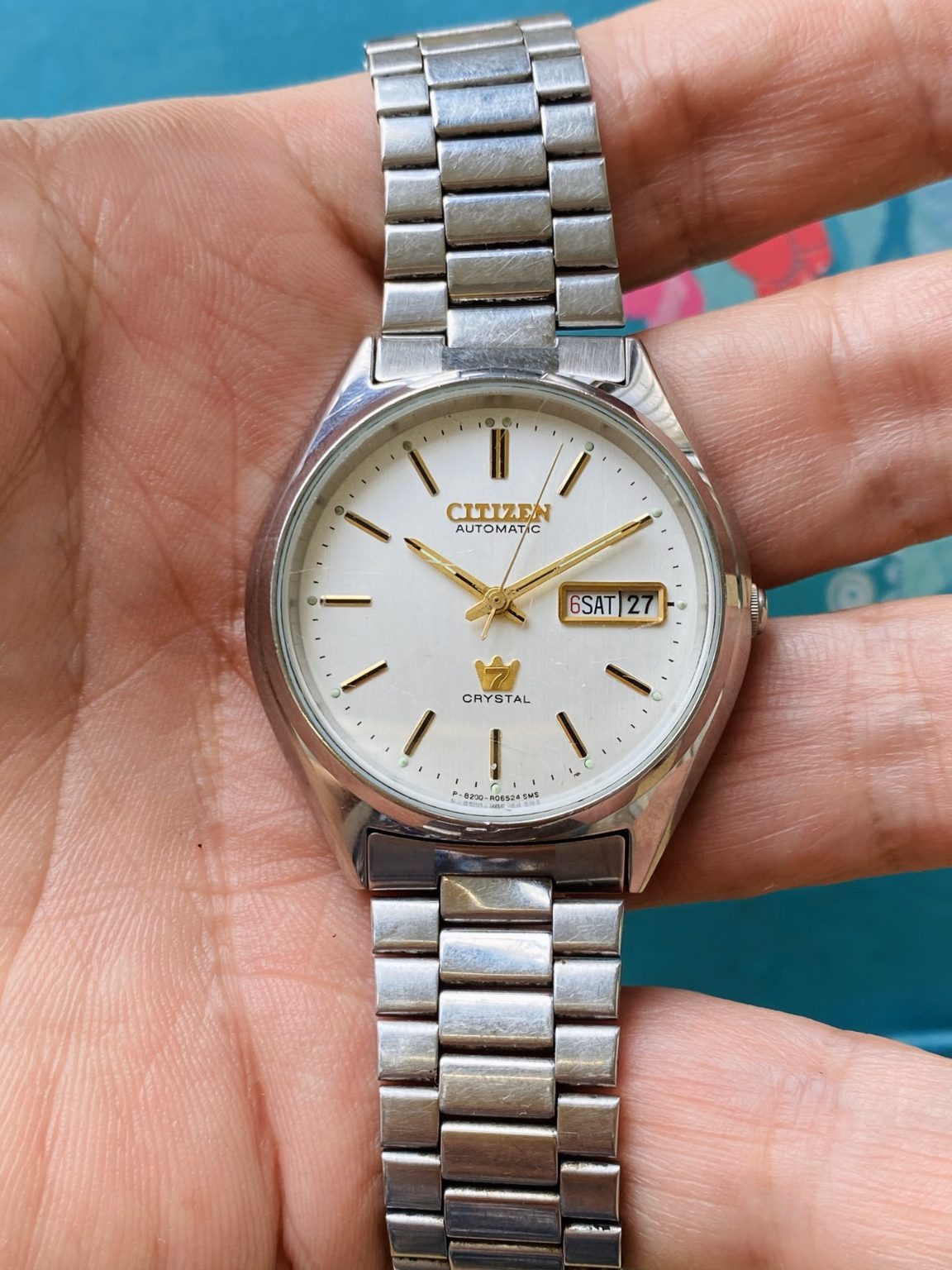 Vintage Citizen Crystal 7 Day Date Automatic Watch 8200 21Jewels 36mm 286-0160