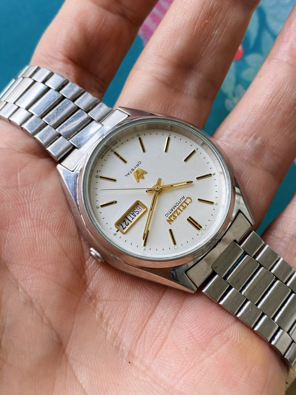 Vintage Citizen Crystal 7 Day Date Automatic Watch 8200 21Jewels 36mm 286-0160