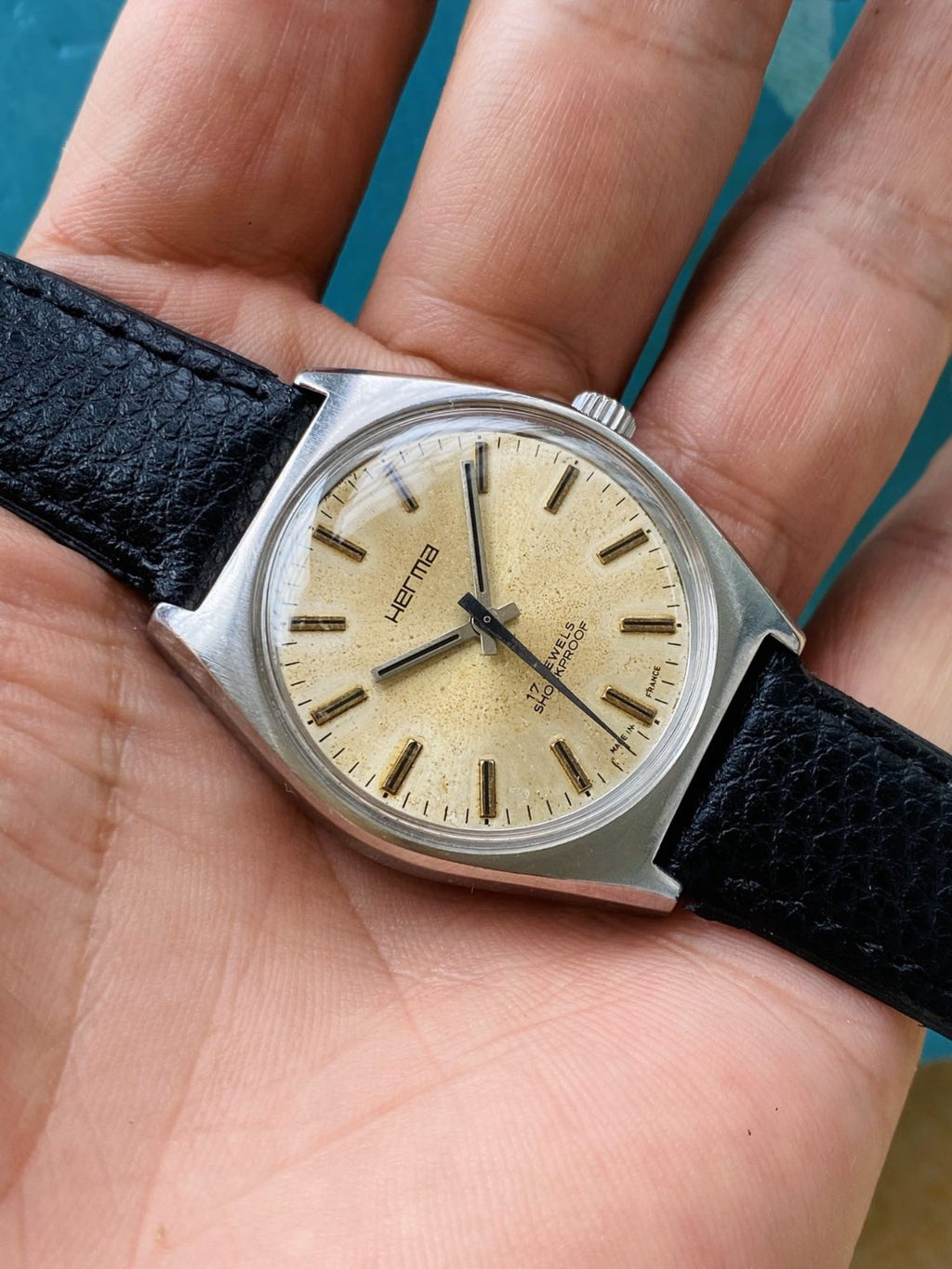 France Made HERMA Vintage Manual-Winding Mens' Watch 34.5mm 17 Jewels 257-0100