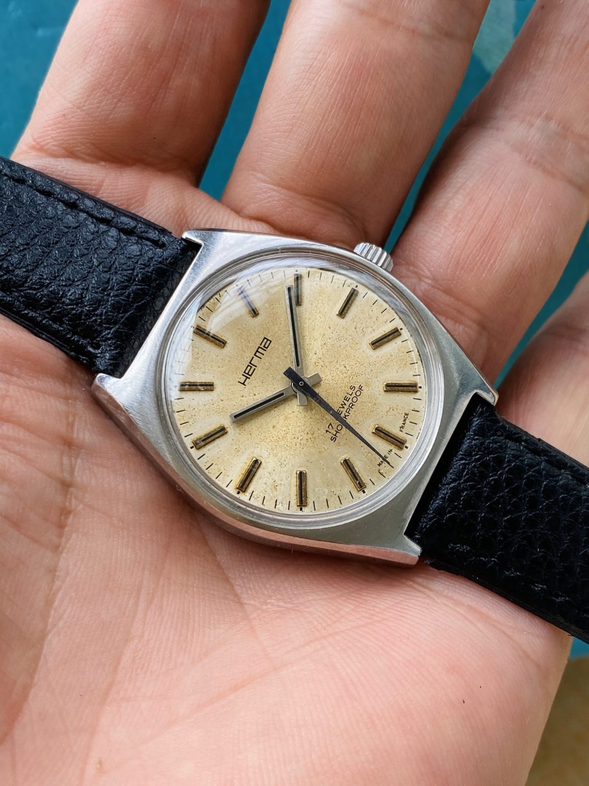 France Made HERMA Vintage Manual-Winding Mens' Watch 34.5mm 17 Jewels 257-0100