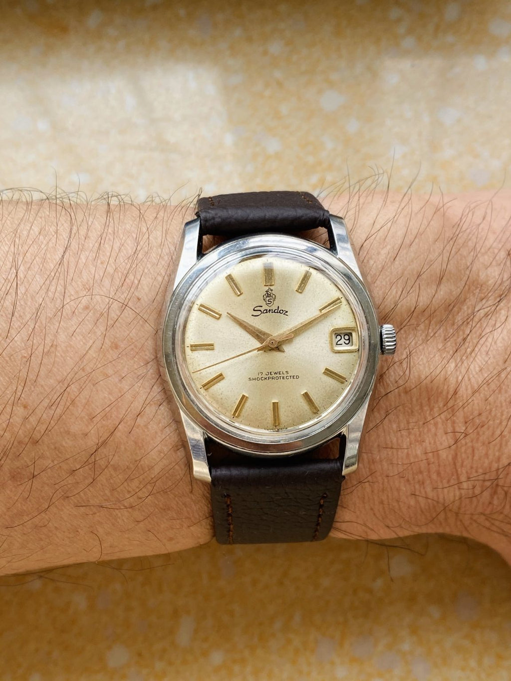 Swiss Made Sandoz Manual Wind Watch 17 Jewels 34.5MM 256-0198