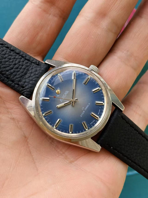 Enicar Manual-Winding Watch AR-160 Rare Blue Dial 35.8mm 17 Jewels 255-0210