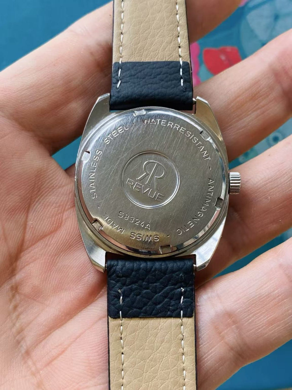 REVUE Manual Wind Mens' Swiss Watch Black Dial 34mm ETA 2750 17 Jewels 299-0218