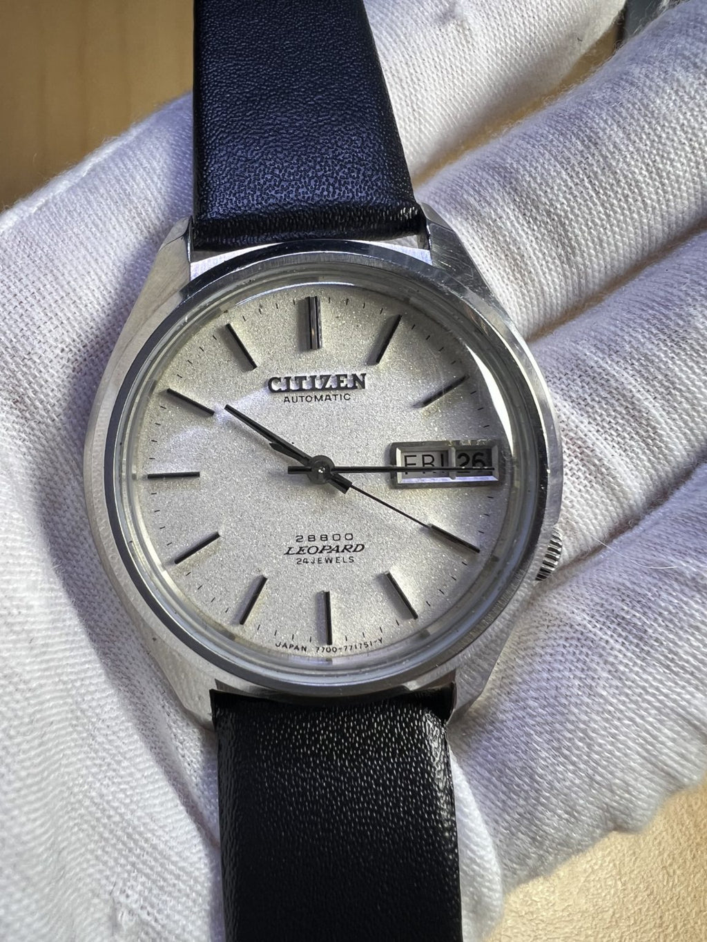 Citizen Leopard Day Date Automatic Watch 28800bph 7700-7714SI-Y 35MM 238-0590