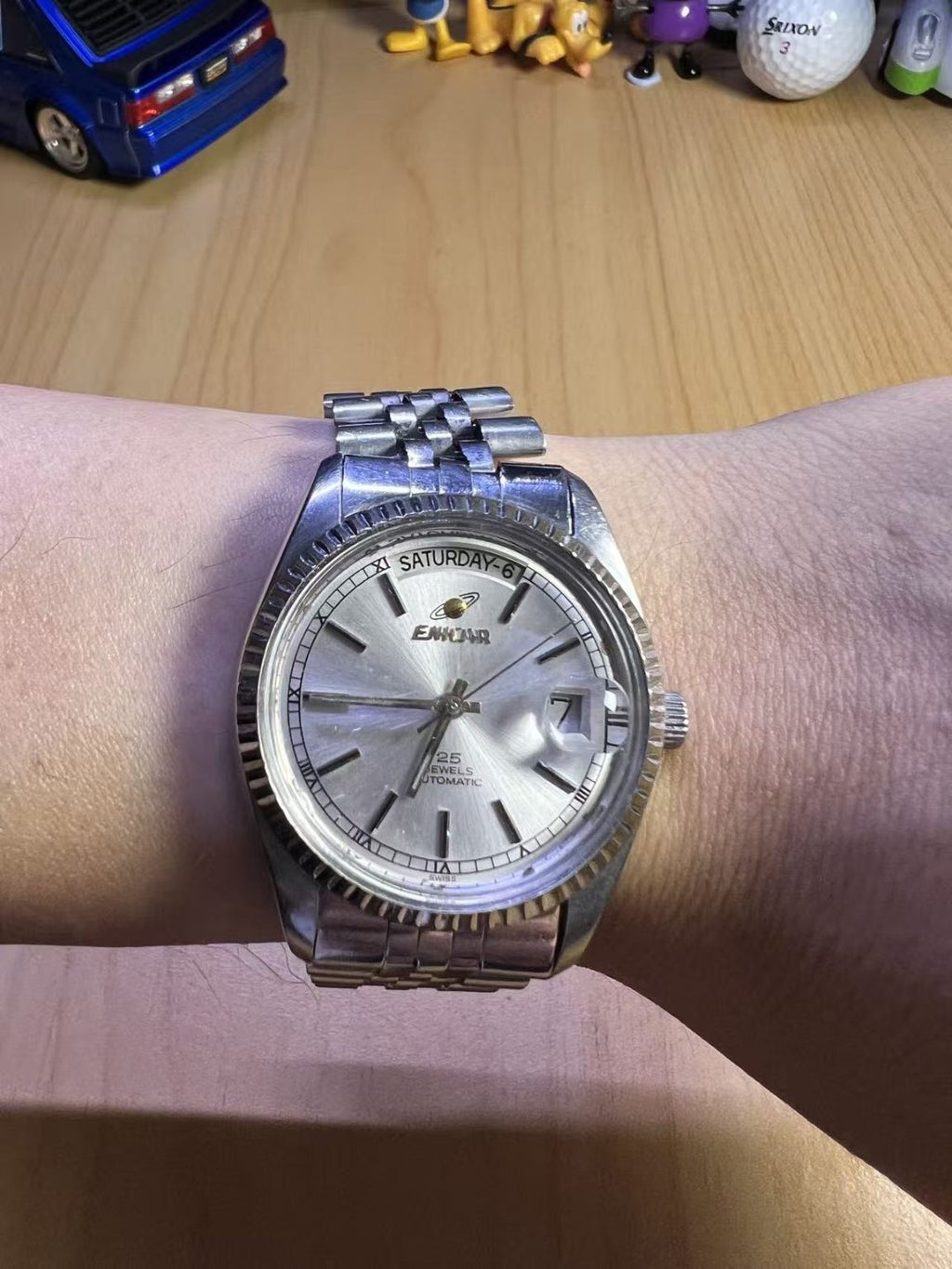 Swiss Made Enicar Day Date Automatic Watch 2169 25 Jewels 36MM 294-0420