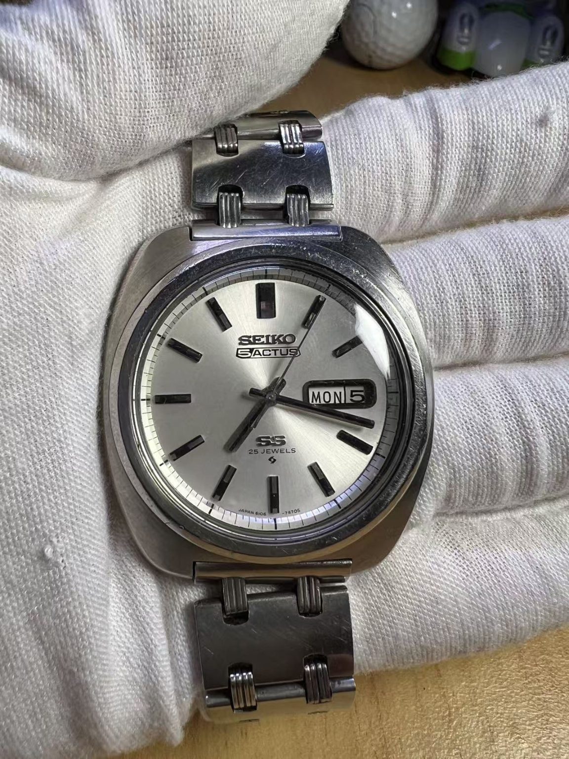 Seiko 5 ACTUS Day Date Automatic Watch 6106-7470S 25 Jewels 38MM 217-0250