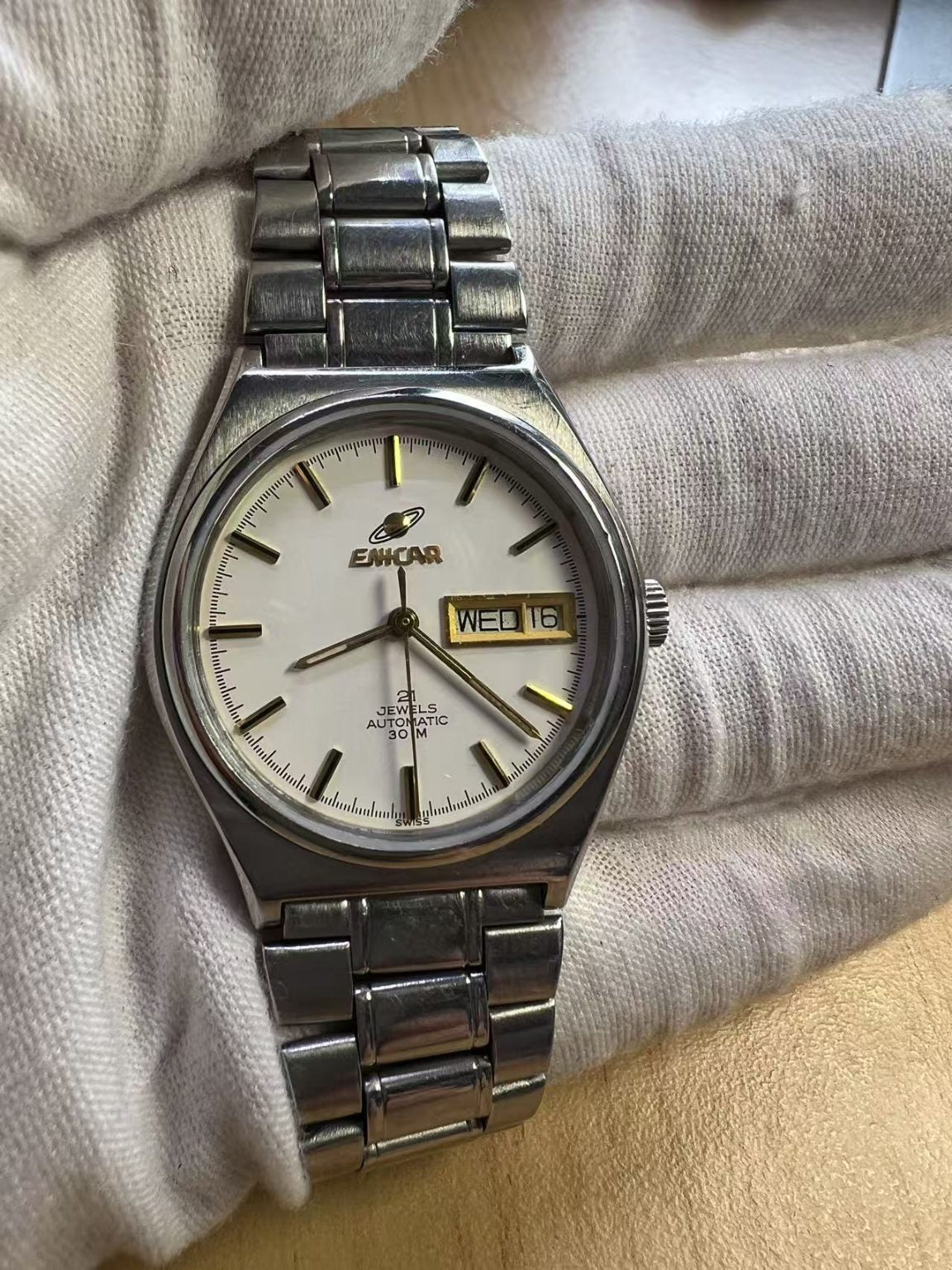 Swiss Made Enicar Day Date Automatic Watch Cal.2158 21 Jewels 35MM 223-0388