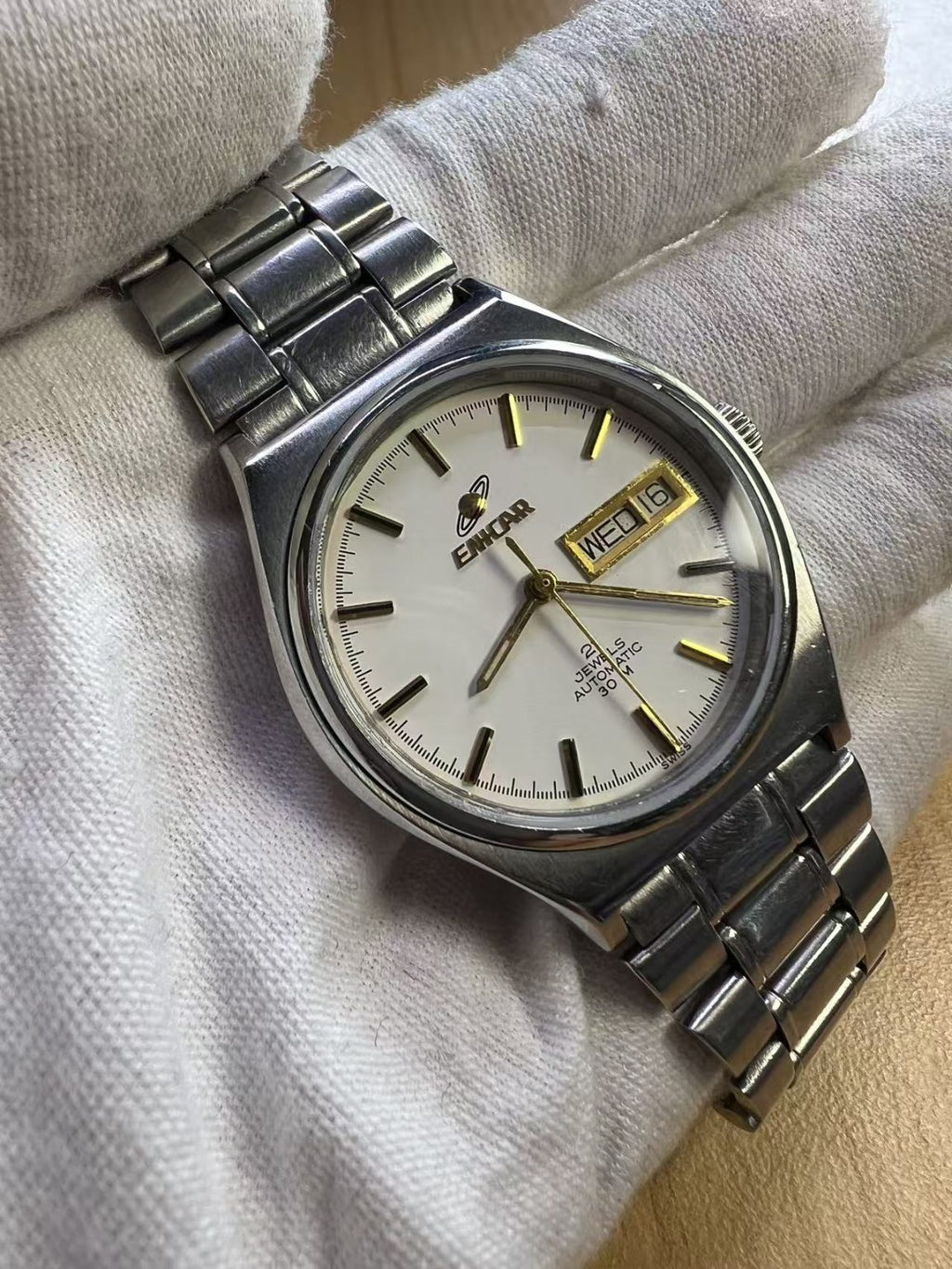 Swiss Made Enicar Day Date Automatic Watch Cal.2158 21 Jewels 35MM 223-0388