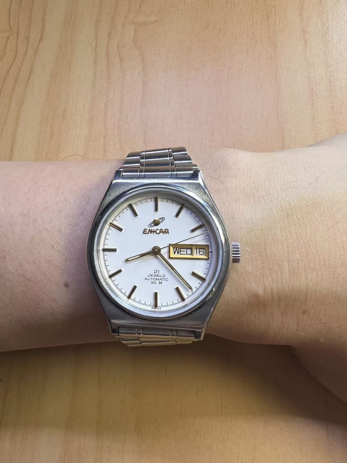 Swiss Made Enicar Day Date Automatic Watch Cal.2158 21 Jewels 35MM 223-0388