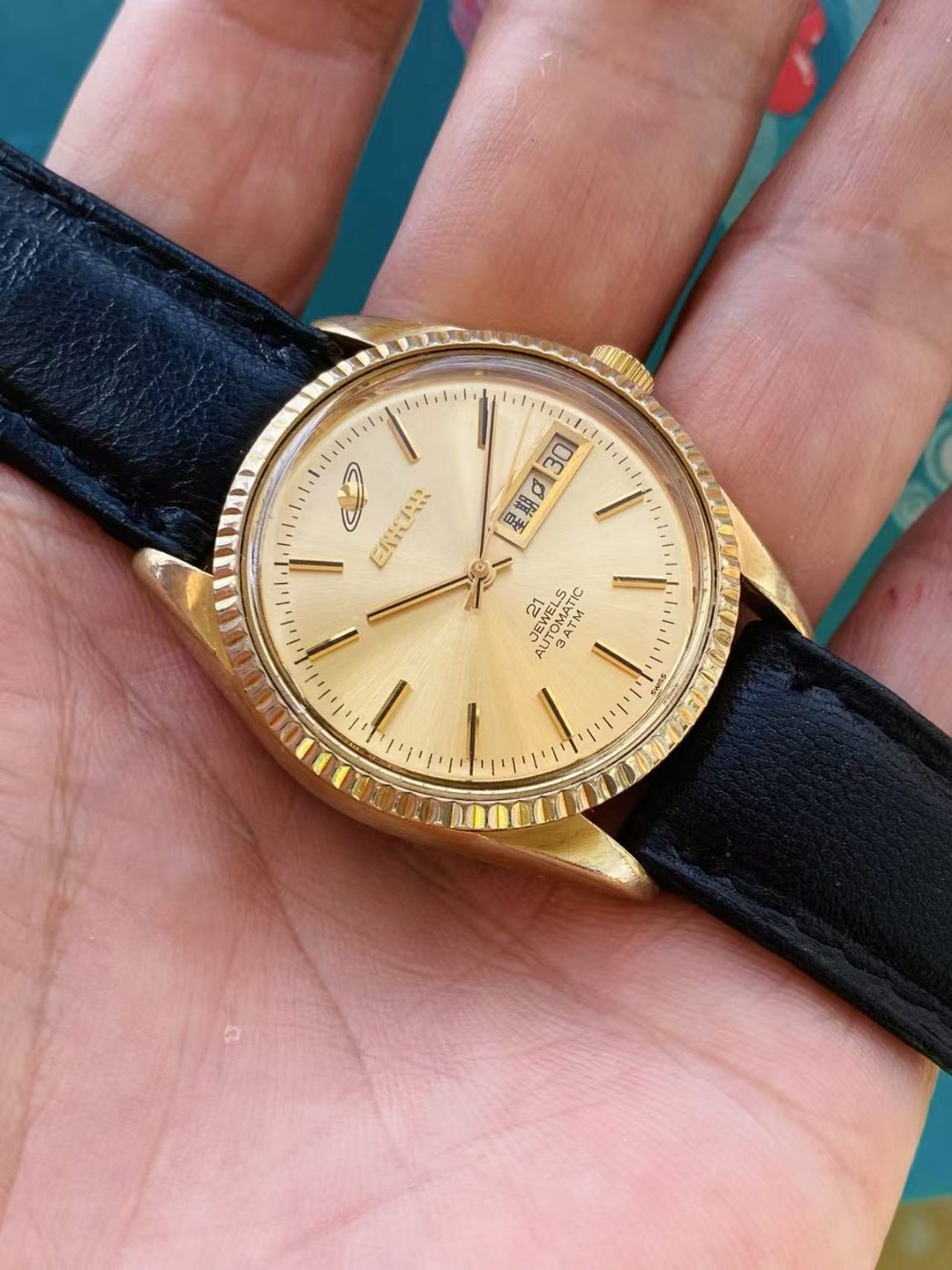 Swiss Made Enicar Day Date Automatic Watch ETA2846 35.4mm 21 Jewels 440-0340