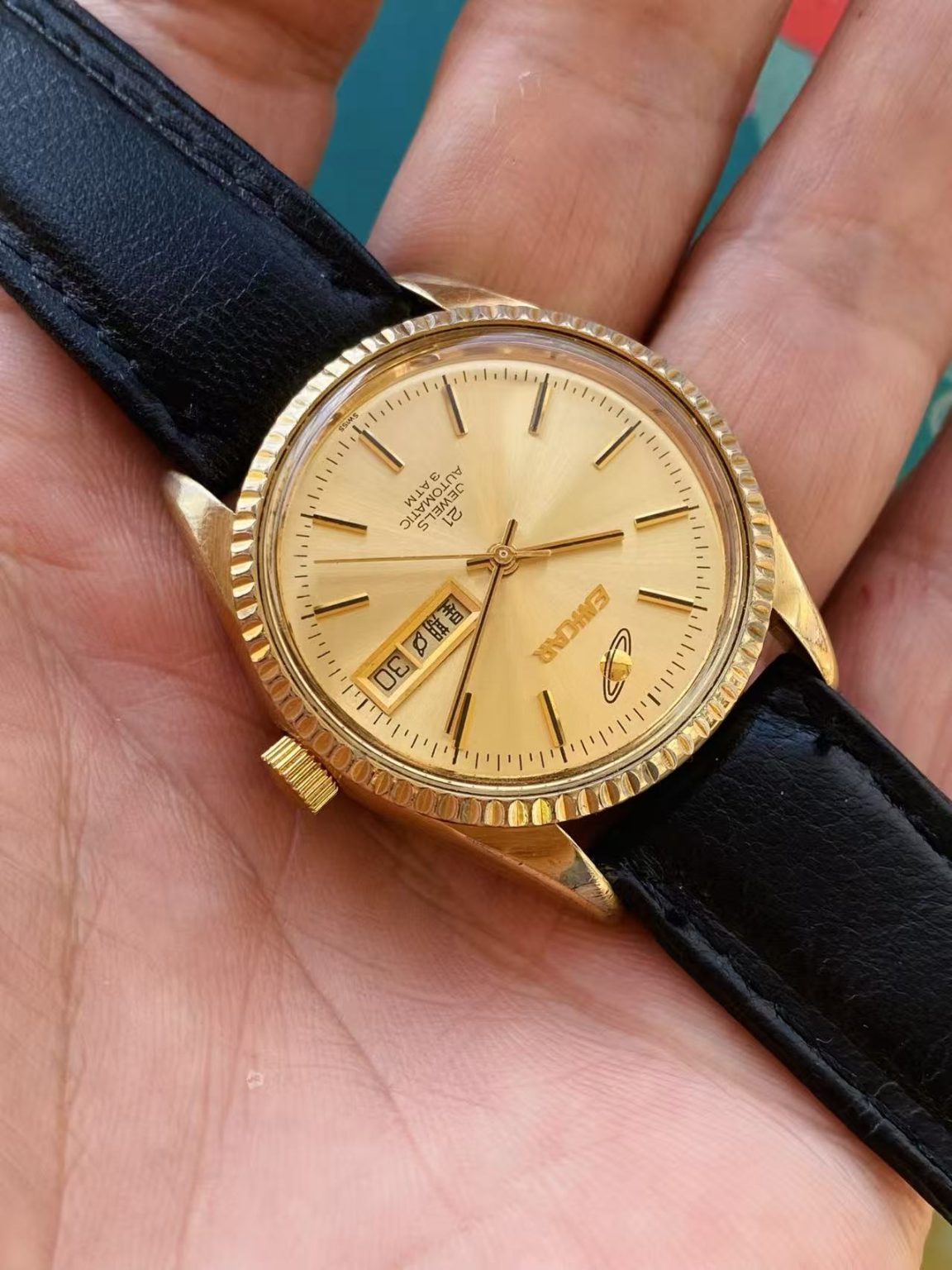 Swiss Made Enicar Day Date Automatic Watch ETA2846 35.4mm 21 Jewels 440-0340