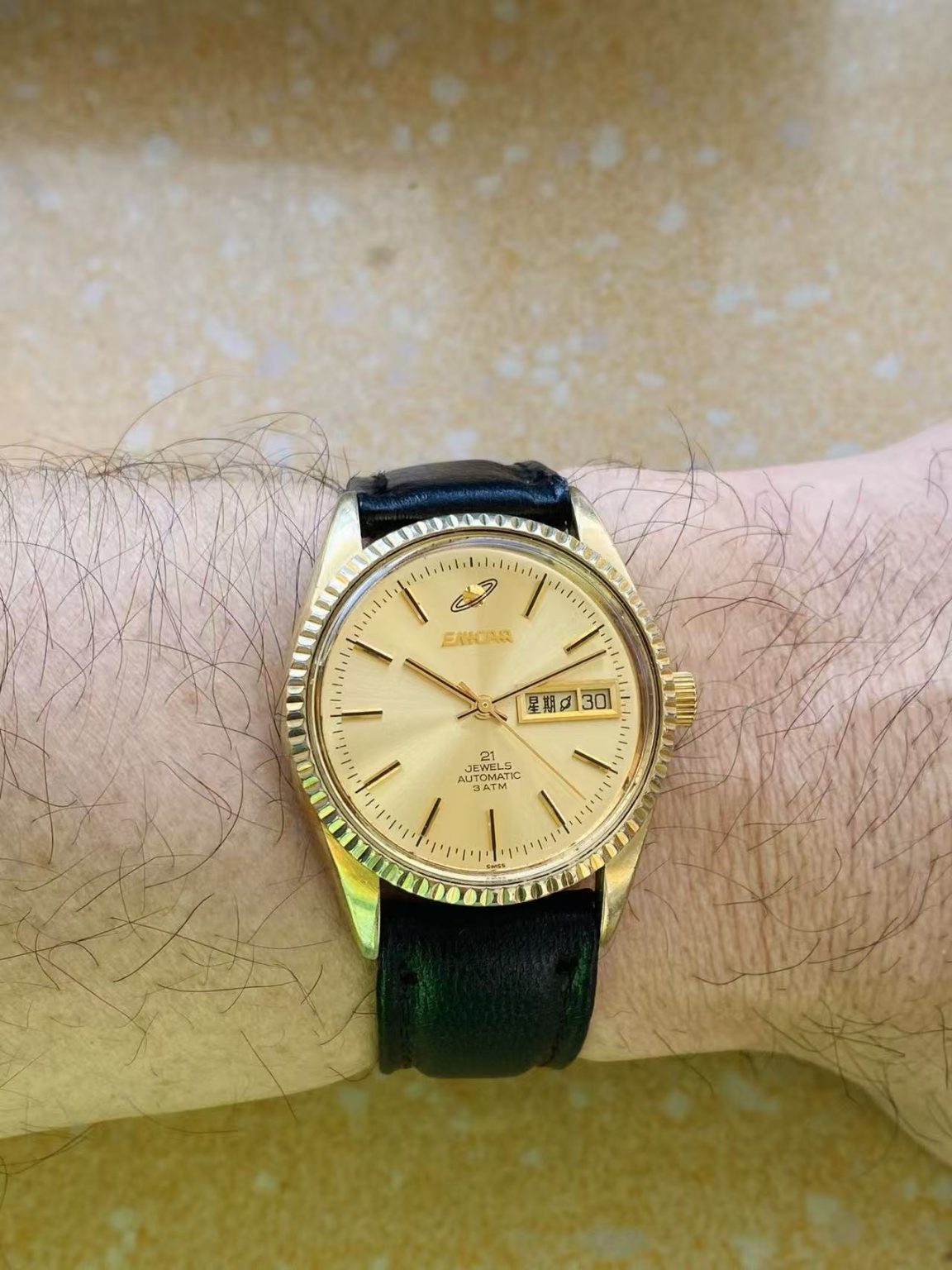 Swiss Made Enicar Day Date Automatic Watch ETA2846 35.4mm 21 Jewels 440-0340