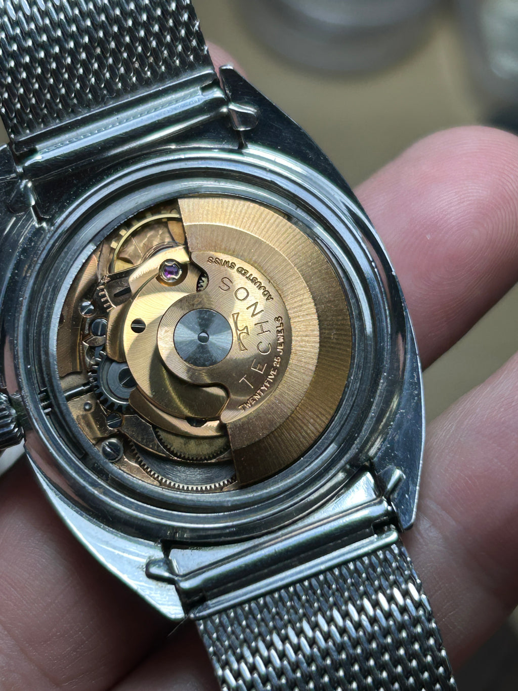 Swiss Technos Sky Light Automatic Watch 25 Jewels Date Black Dial Vintage Men's Watch 554-1400