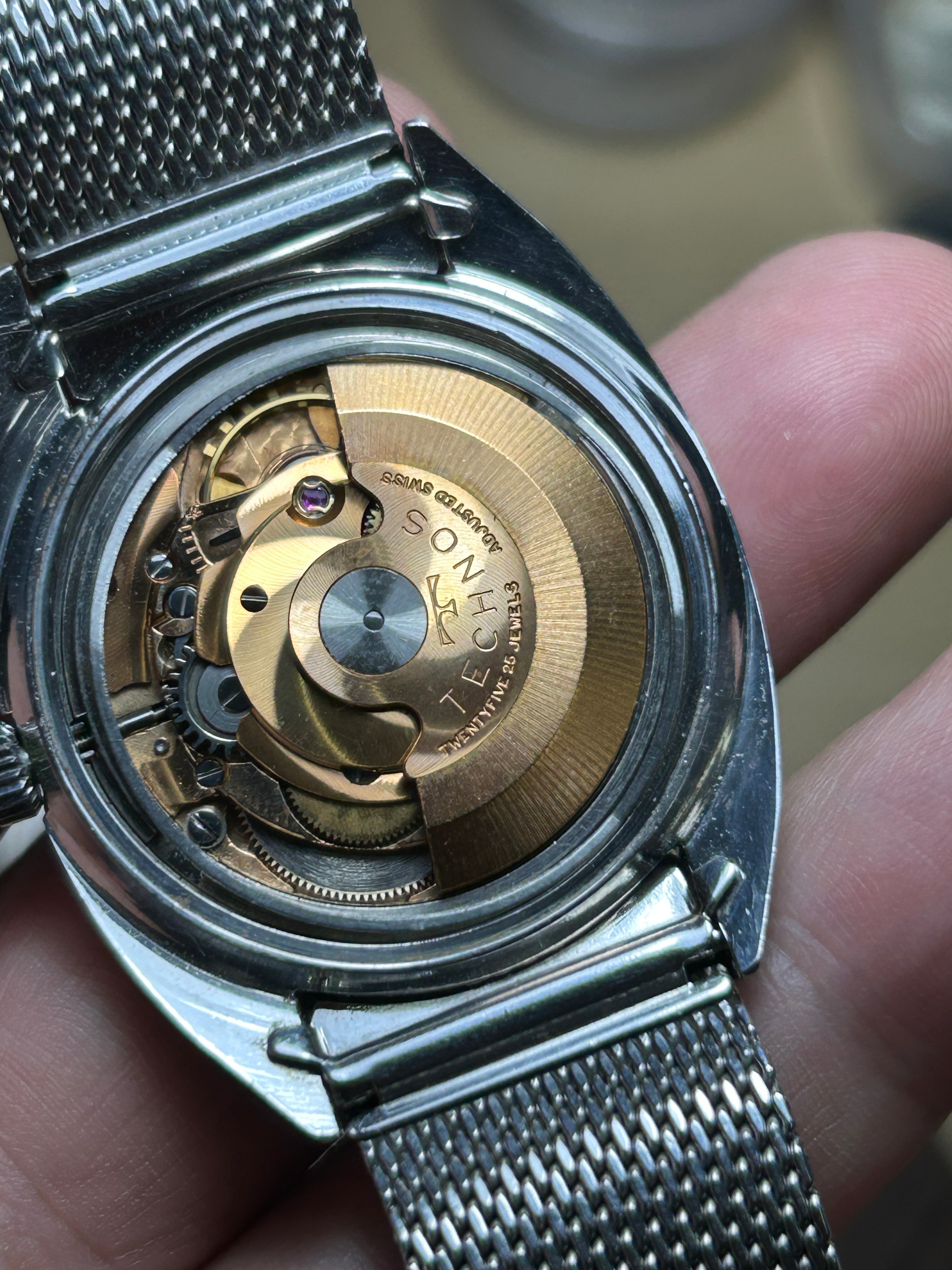 Swiss Technos Sky Light Automatic Watch 25 Jewels Date Black Dial Vintage Men's Watch 554-1400