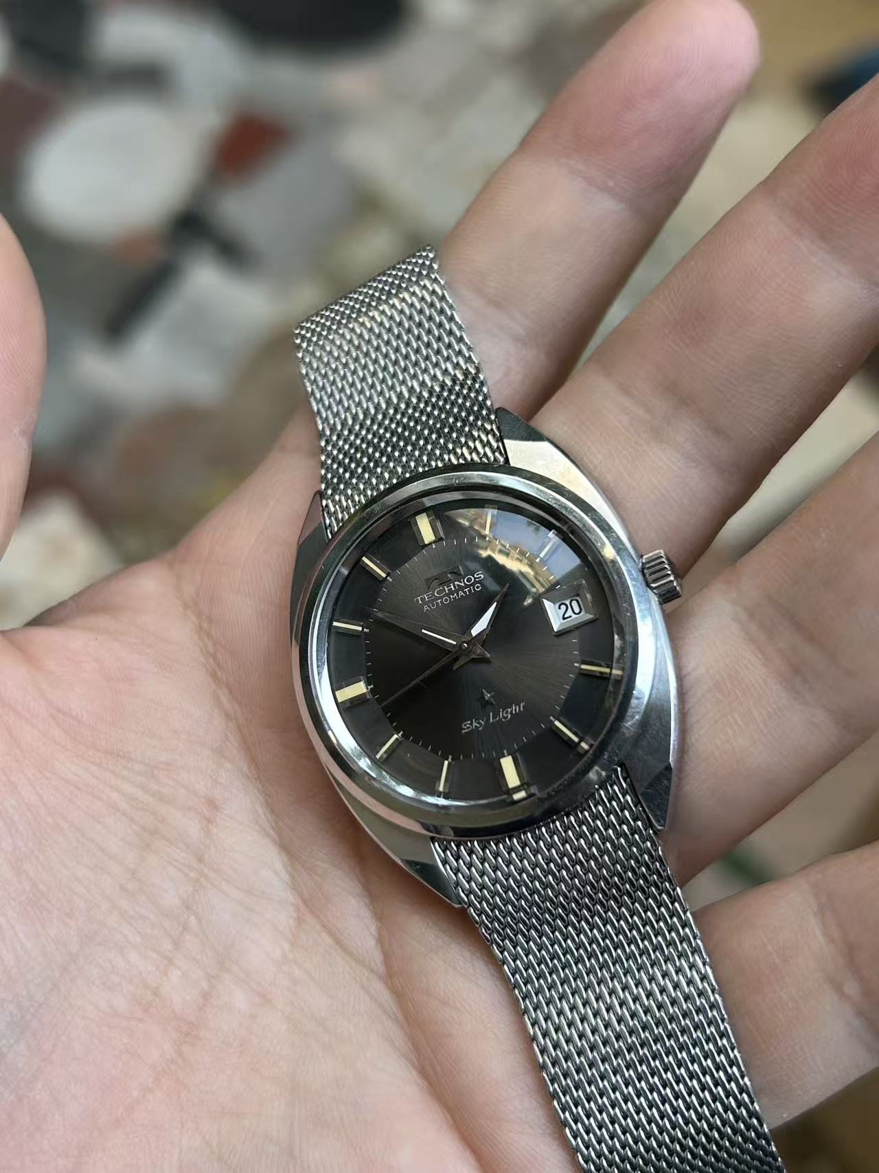 Swiss Technos Sky Light Automatic Watch 25 Jewels Date Black Dial Vintage Men's Watch 554-1400