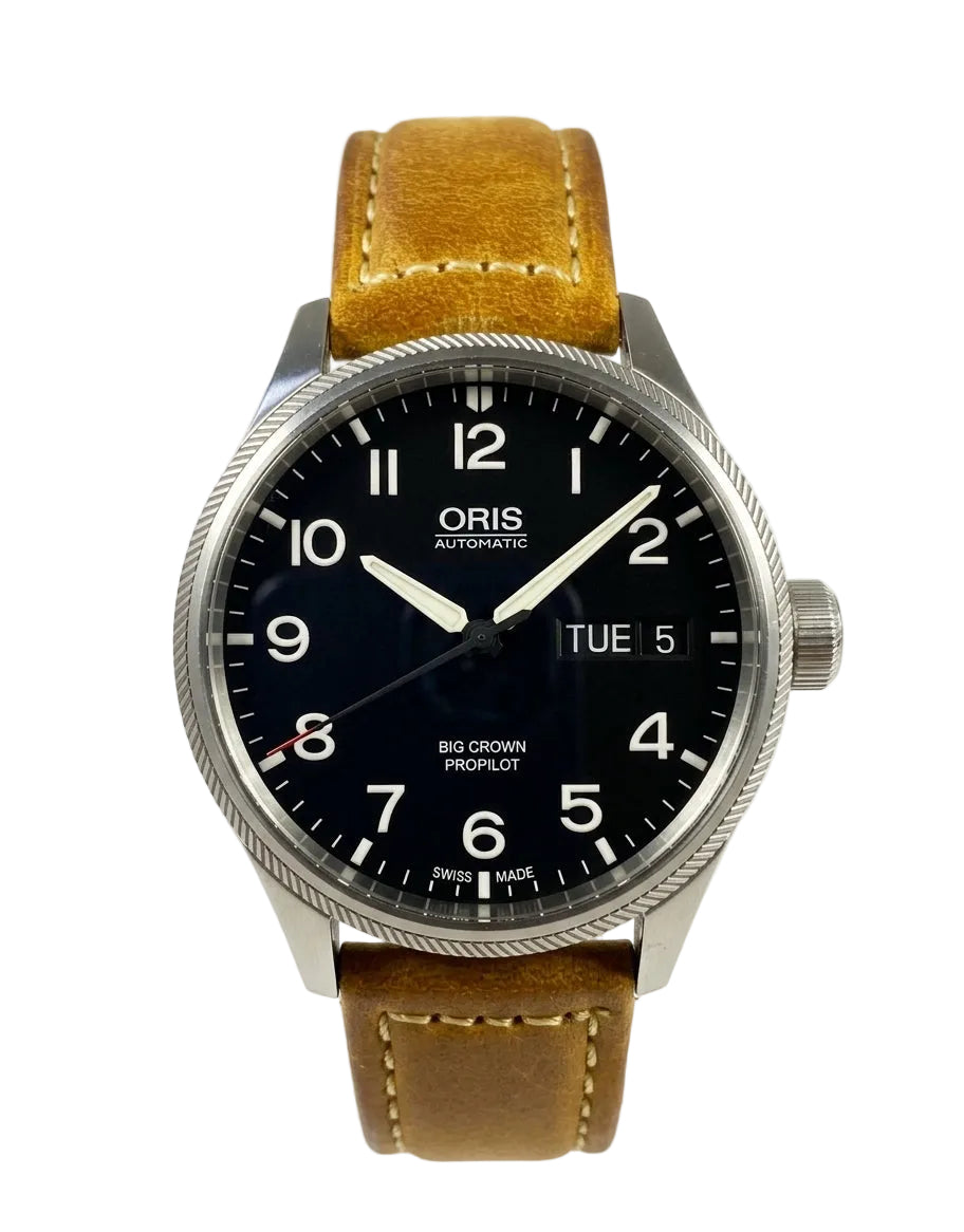 Swiss Oris Big Crown ProPilot Automatic Day Date Watch Black Dial Sapphire Crystal 606-2600