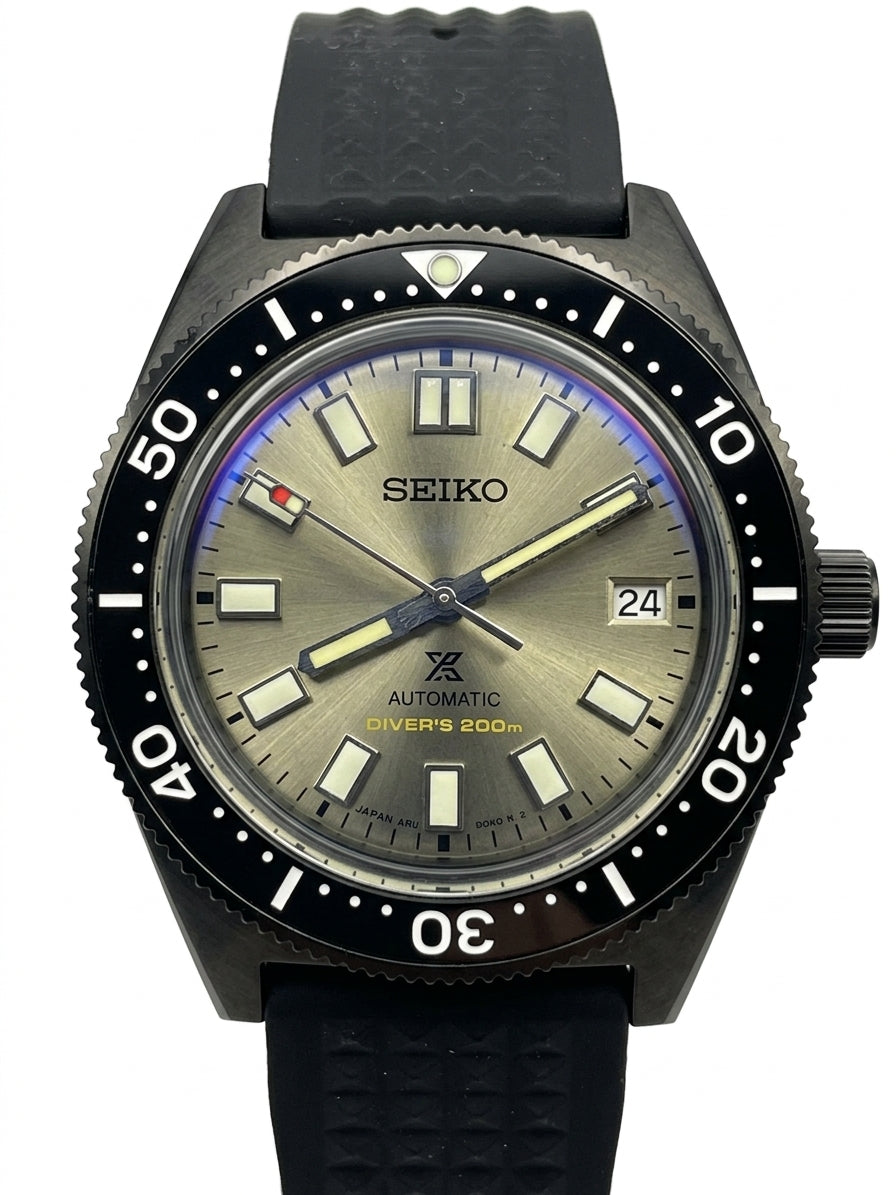 Custom Modified Seiko Diver Automatic Watch 40mm Original NH35 Movement Black Dial Luminous Hands Rubber Strap 361-0630