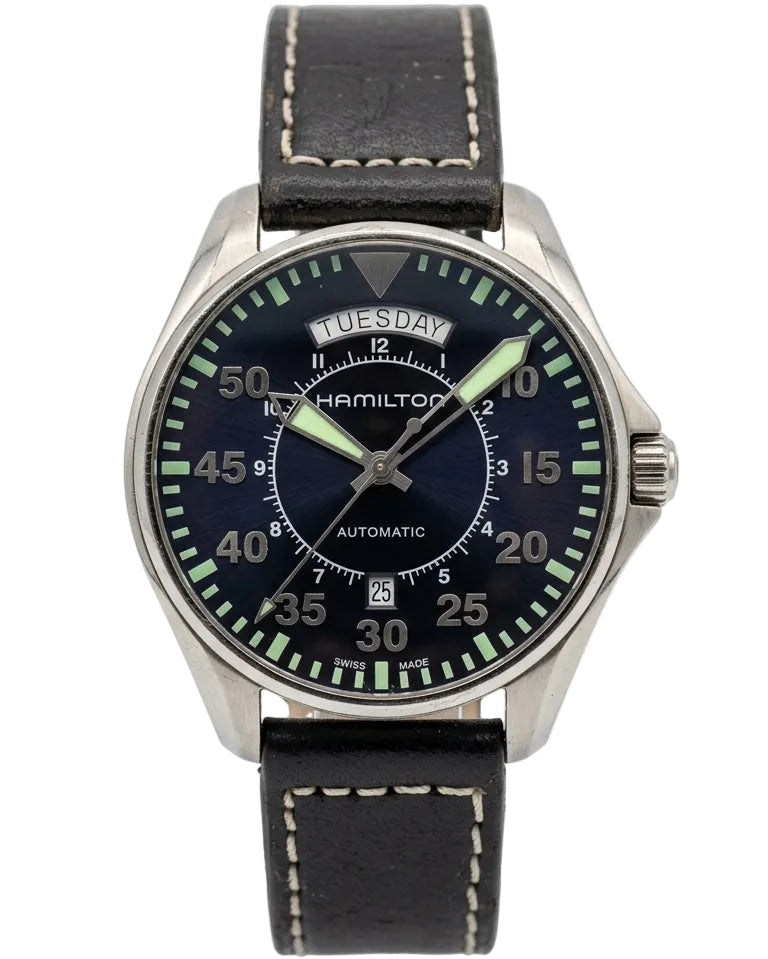 Swiss Hamilton Khaki Aviation Pilot Automatic Day Date Interstellar Watch 42mm H-40 80 Hour 647-2100 Full Set