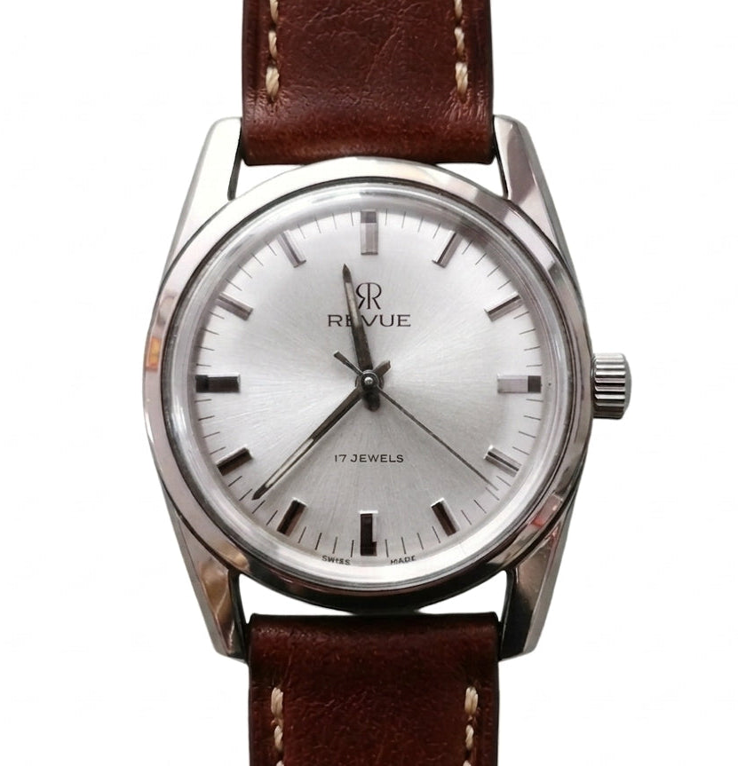 Swiss REVUE Manual Wind Vintage Men's Watch 17 Jewels 2750 Movement 35mm 595-0188