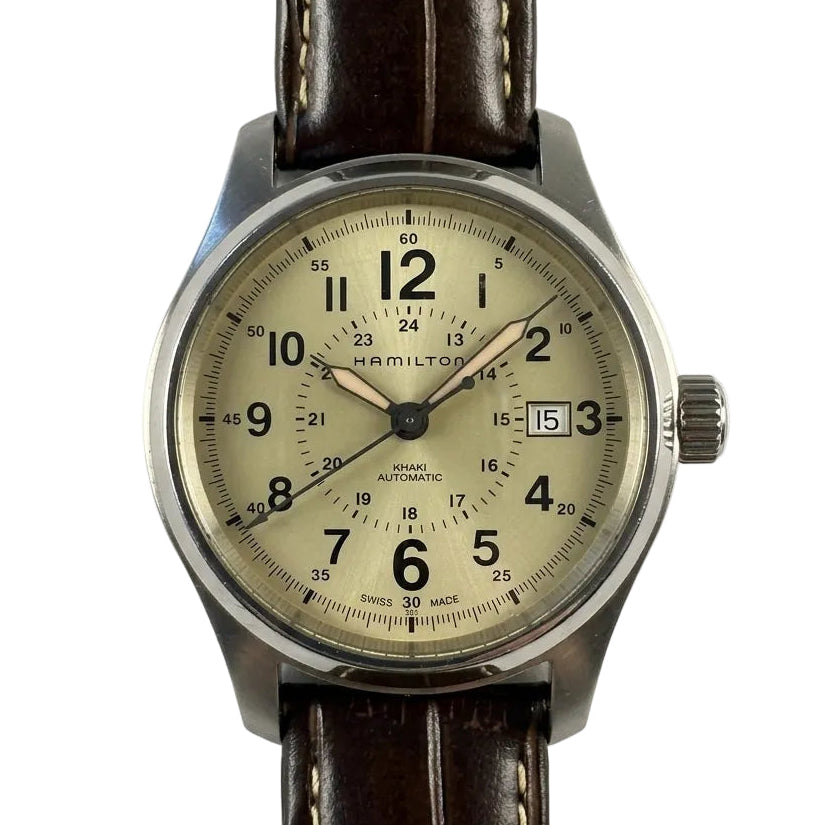 Swiss Hamilton Khaki Field H705950 Automatic Watch 40mm Beige Dial 80 Hour 25 Jewels 428-1500