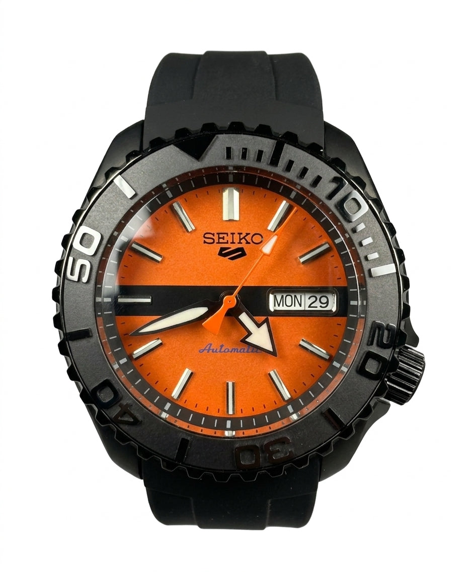Custom Modified Seiko SKX007 Orange Diver Automatic Watch 42mm NH36 Sapphire Crystal Ceramic Bezel 24 Jewels 354-0630