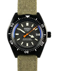 Custom Modified Seiko Automatic Watch 40mm Original Seiko NH35A Movement Black Dial Green Canvas Strap 353-0630