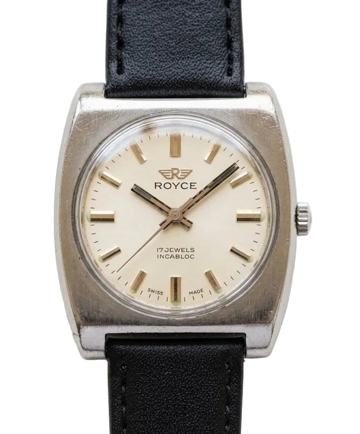 Rare Swiss Royce Manual Wind Vintage Men's Watch 17 Jewels 35.8mm 1970s 611-0218