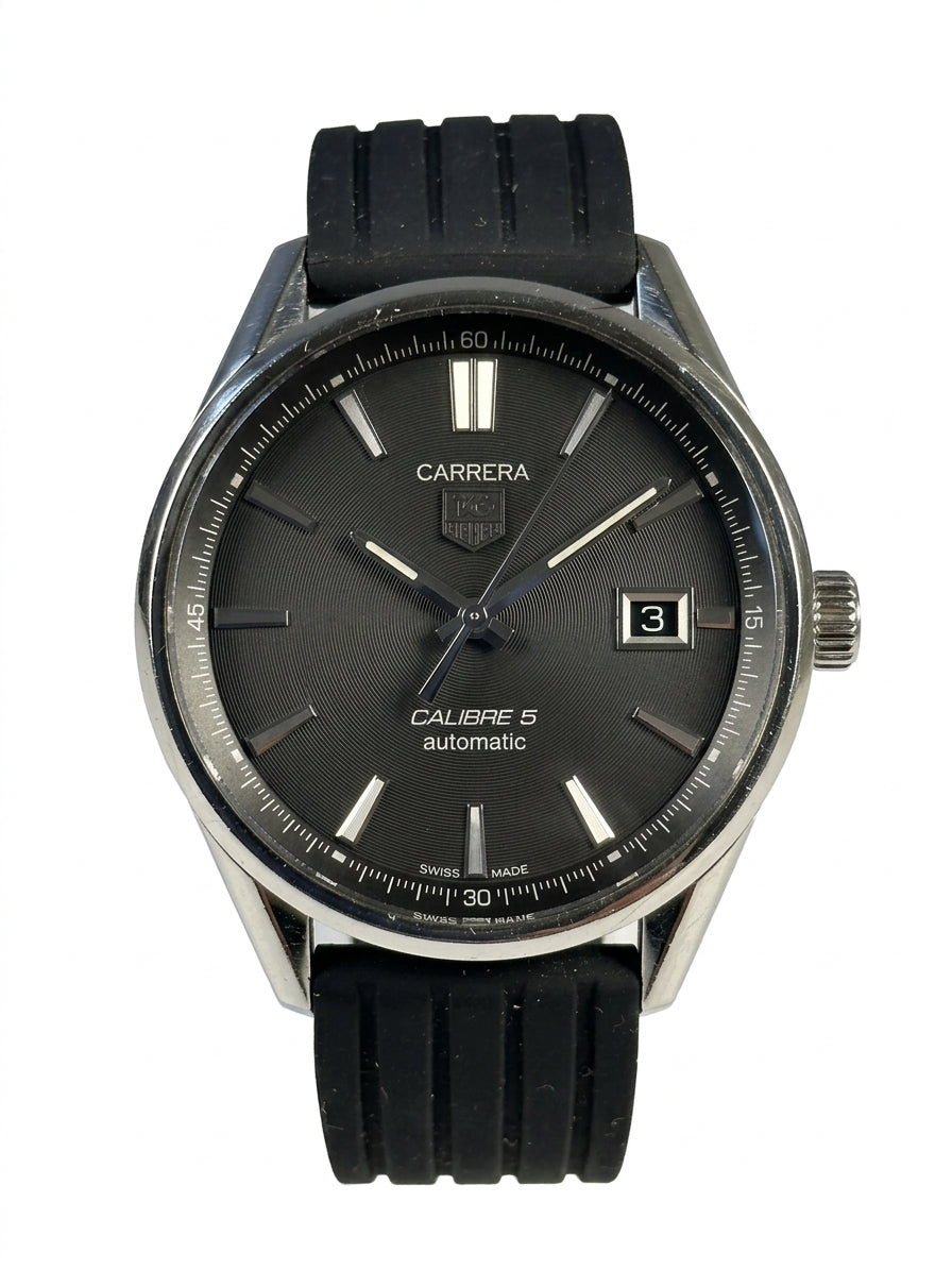 Swiss TAG Heuer Carrera WAR211A Automatic Watch Calibre 5 Date 25 Jewels Rubber Strap 39mm 648-2500