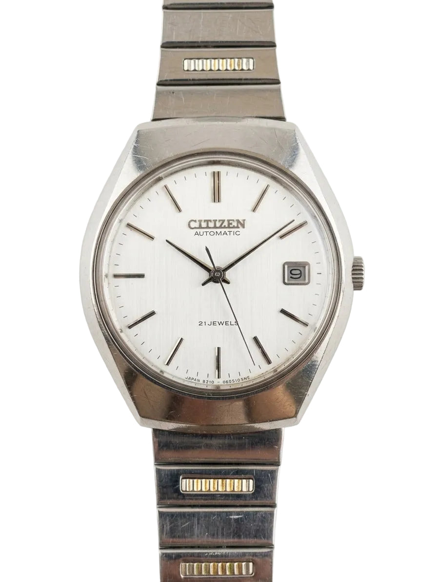 Citizen Vintage Automatic Watch 8210 Date 21 Jewels 36x41mm 1980s Large C-Shape 631-0170