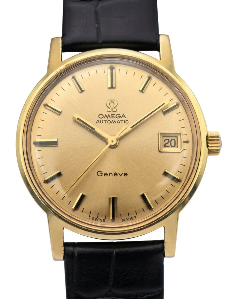 Swiss Vintage Omega Geneve Automatic Watch Cal. 565 Date Gold Filled 34.5mm Gold Dial 584-4000